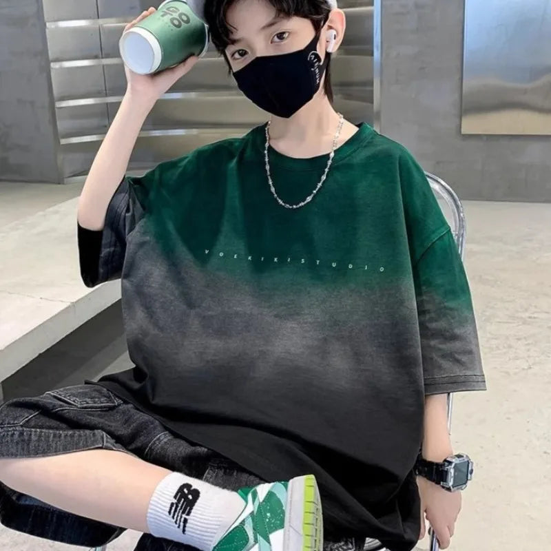 2026 New Boys Summer Streetwear T-Shirt Thin Cotton Casual Summer Half Sleeve Kids Casual Tops