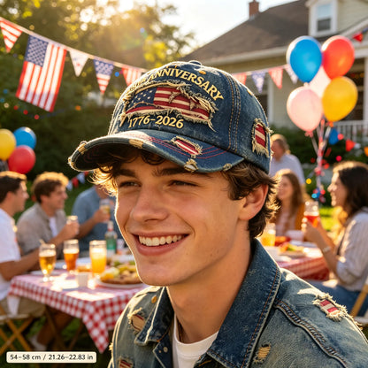 Vintage Distressed American Flag Baseball Cap, 1776-2026 250th Anniversary USA Patriotic Hat, Adjustable Curved Brim Washed Trucker Cap for Men Women
