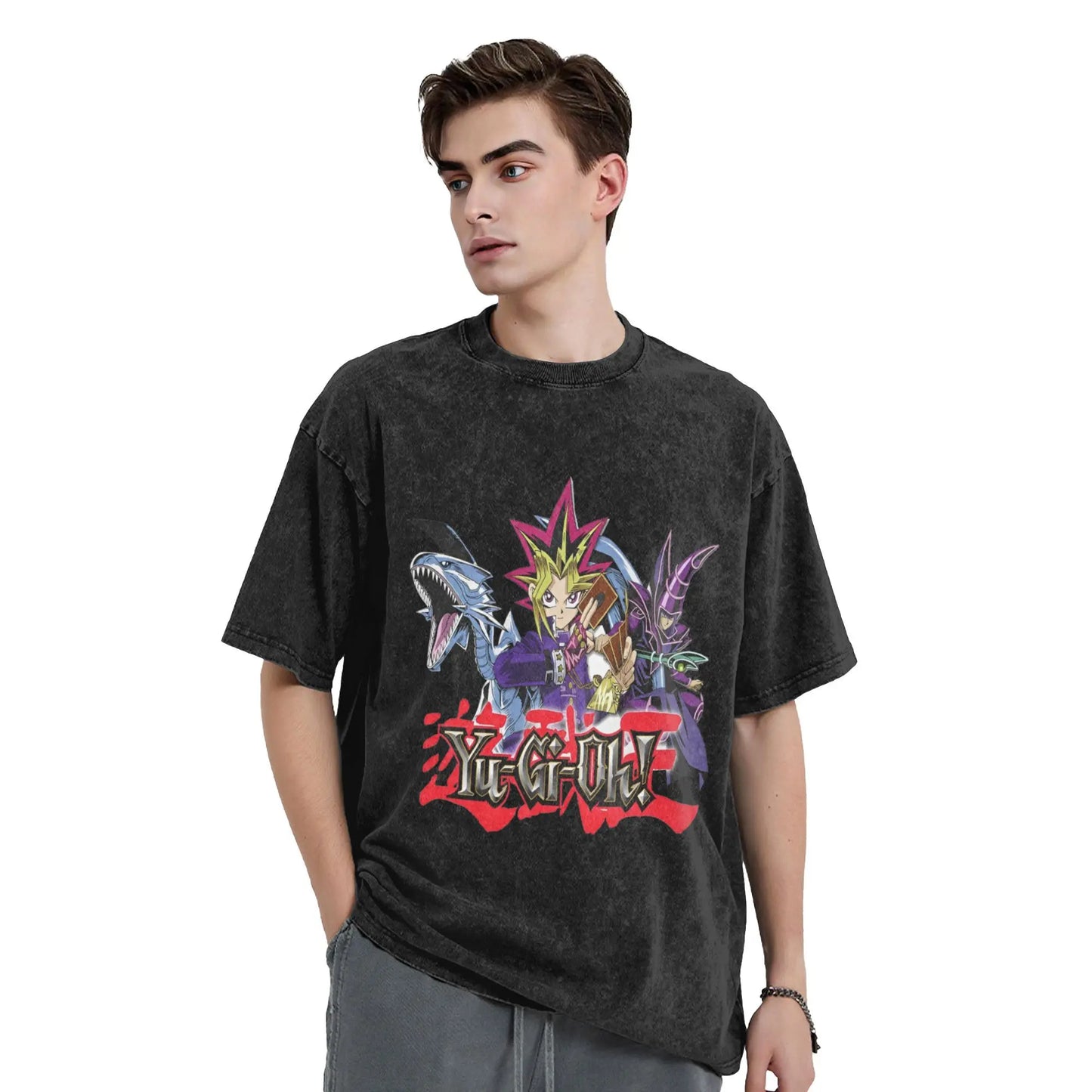 Anime Yu Gi Oh Slifer the Sky Dragon T-Shirt Men O Neck Cotton Washed T Shirts  Short Sleeve Tees Gift Tops Summer Tshirt