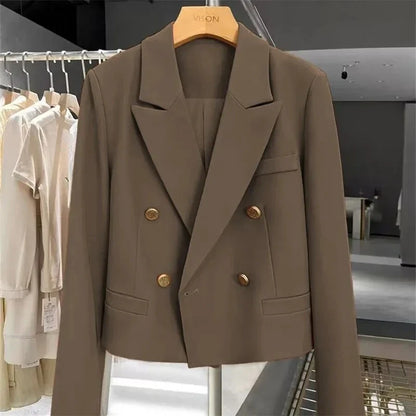 Autumn Elegant Office Lady Suits Blazer Stylish Women OL Work Blazer Casual Solid Crop Top Lapel Neck Long Sleeve Outwear 2025