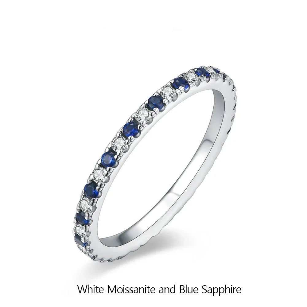 Bague Moissanite Ronde ATTAGEMS 2023 Véritable Argent S925 Bagues Empilables pour Femmes Saphir Rose et Bleu Alliance Fine