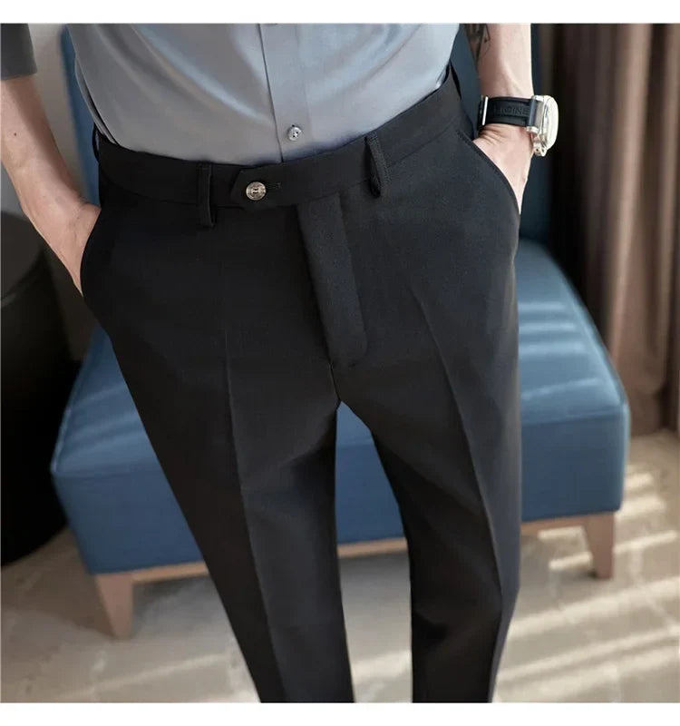 2024 New Men's Slim Fit Tapered Dress Pants Apricot Pearlescent Texture Business Casual Suit Trousers Spring Clothes