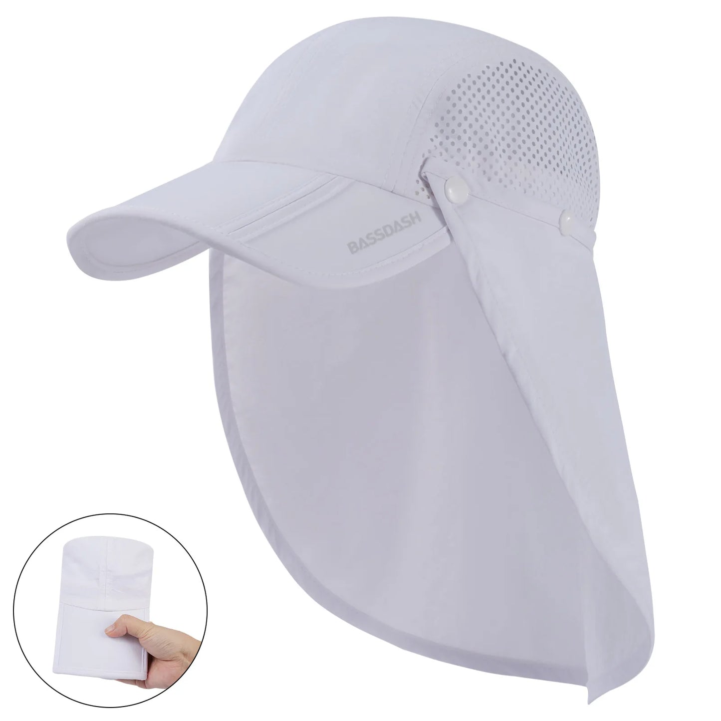 UPF 50+ Foldable Fishing Hat Baseball Cap with Removable Neck Flap Portable for Men Women Golf Hiking