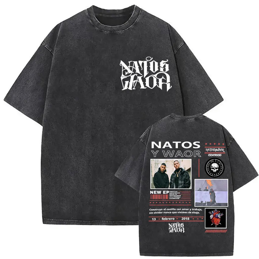 Washed Vintage NATOS WAOR Hijos De La Ruina Logo Album Merch T Shirts Men's Women Hip Hop Gothic Short Sleeve T-shirt Streetwear