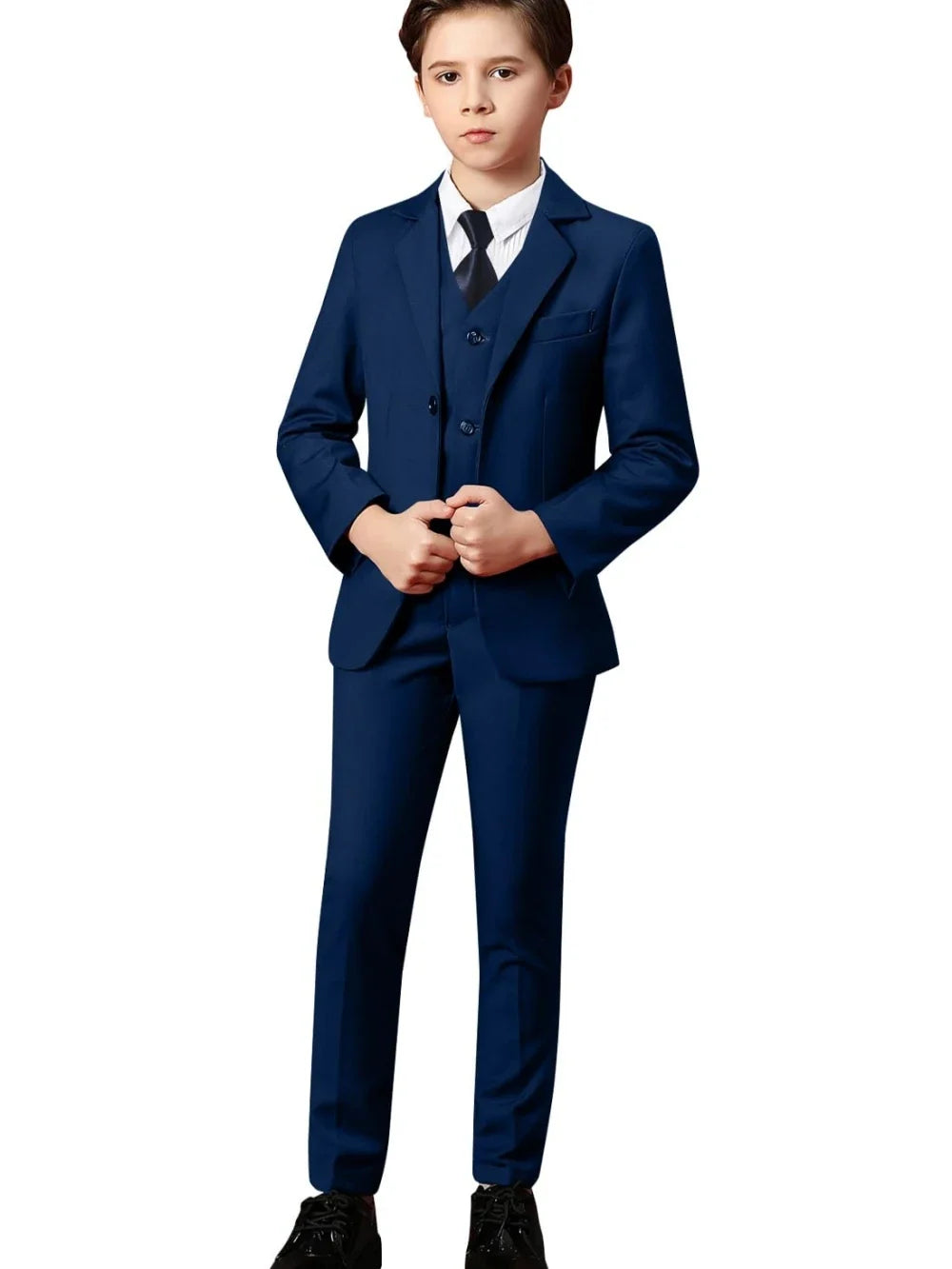 Boys Solid Suit Set 3 Pieces Perfect For Parties Smart Elegant Notched Lapel Kids Suits Wedding Ring Bearer Outfit 2-20T