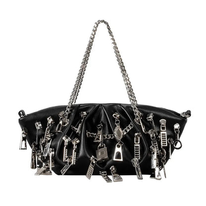 Punk Style Ruched Dumpling Armpit Bag 2025 Multi Zipper Head Decoration Women's Shoulder Bags Spicy Girl Y2K Handbags