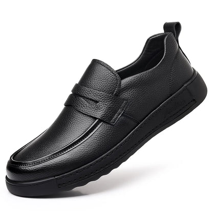 Men's Solid-Color Breathable Leather Casual Shoes  Fashionable And Lightweight Business Walking Shoes  Outdoor Anti-Slip Loafers