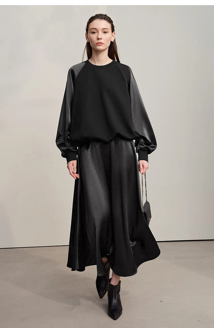 Women's Skirt Loose Long A-skirt Satin Skirts For Women 2025 Autumn New Minimalist Solid Color Clothing Ladies 12513015
