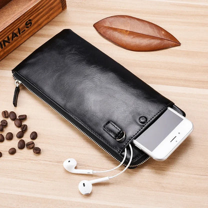 Nouvelle Pochette pour Homme Style Business Grand Portefeuille en Cuir PU Souple Homme avec Dragonne Sac Élégant Décontracté et Tendance Sac à Main Pochette Homme