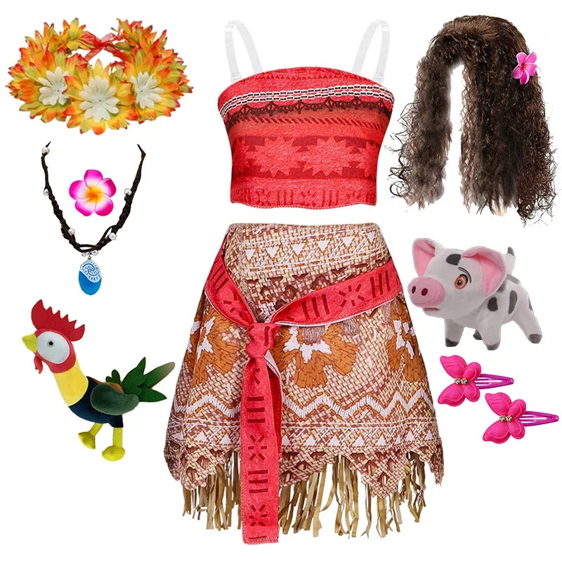 New Disney Movie Moana Girl Dress Halloween Cosplay Party Costume Princess Fancy Clothes Children Vaiana Outfit Dress