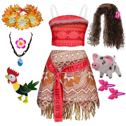 New Disney Movie Moana Girl Dress Halloween Cosplay Party Costume Princess Fancy Clothes Children Vaiana Outfit Dress