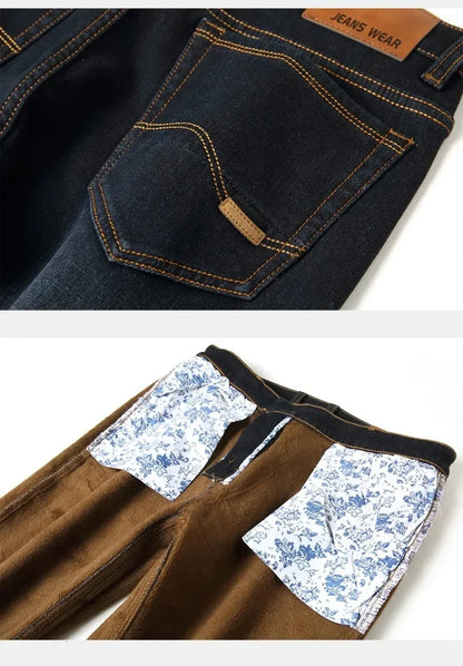 Men's Reflective Fleece-Lined Jeans - Thick Warm Lining, Durable Denim & Reflective Trim, Safe for Winter Night Commute & Casual