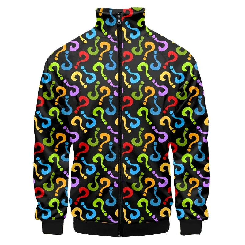 Colorful Monster Graffiti Art Men's Plus Size 3D Jacket Sportswear Spring Stand-up Collar Zipper Sweater Baseball Jacket Men's