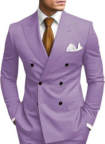 Man 2 Piece Outfit Set Double-breasted, Double-slit Suit for  Wedding Dresses Stage Costume Graduation Casual Suit