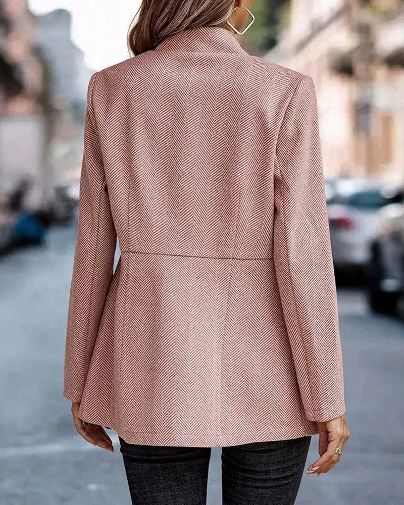 Fashionable Casual Woolen Open Cardigan Jacket Simple Design Princess Sleeve Polo Collar Full Length Single Piece Women's Suit
