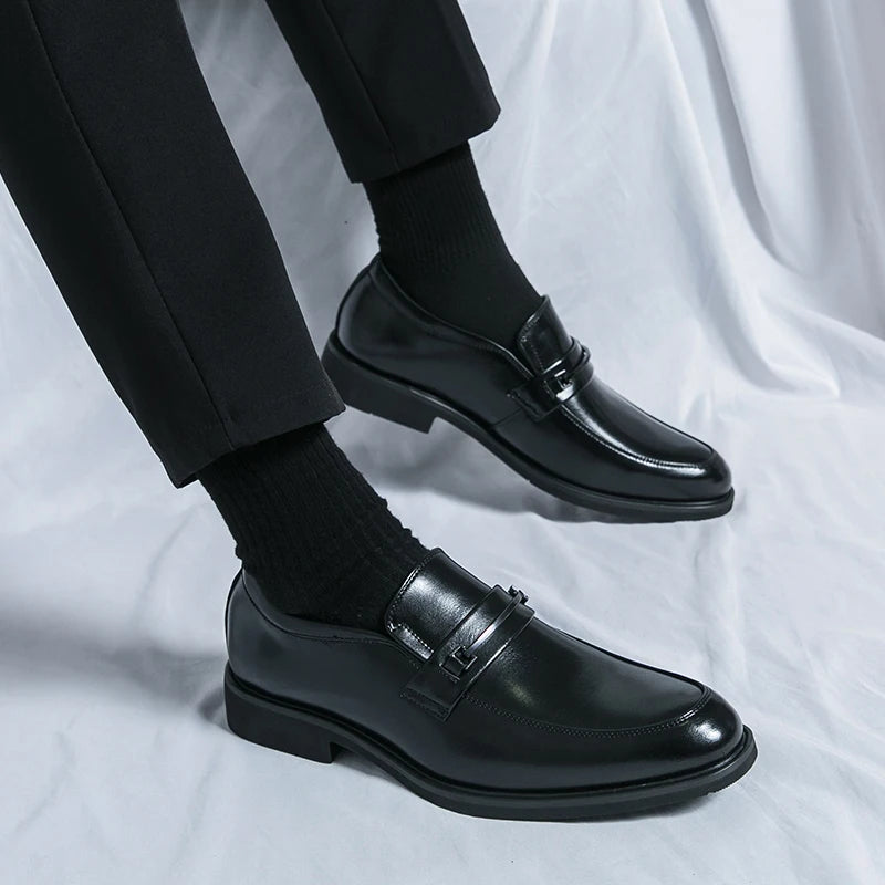 Men's Formal Leather Shoes Classic Style Slip On Loafers Round Toe Breathable Non-Slip Business Dress Wedding Office Casual Shos