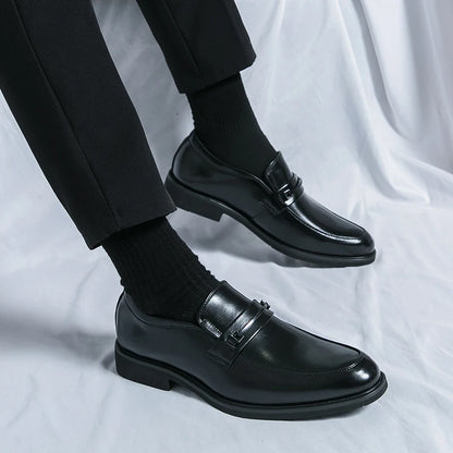 Men's Formal Leather Shoes Classic Style Slip On Loafers Round Toe Breathable Non-Slip Business Dress Wedding Office Casual Shos