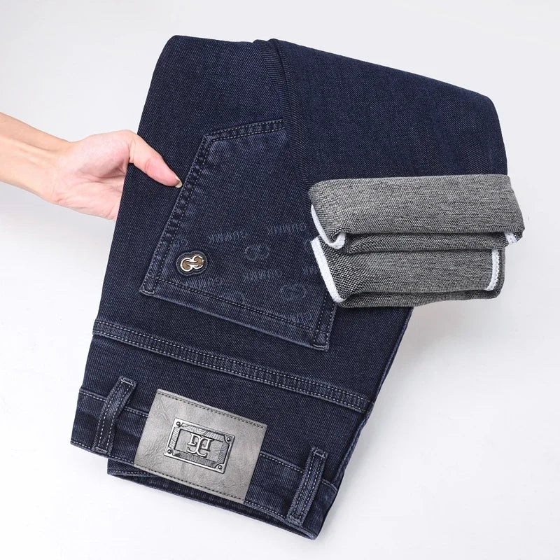 New Men's Comfortable Soft Business Fashion Straight Casual Denim Trousers Male Brand Clothing Light Luxury Stretch Slim Jeans