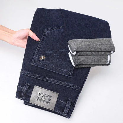 New Men's Comfortable Soft Business Fashion Straight Casual Denim Trousers Male Brand Clothing Light Luxury Stretch Slim Jeans