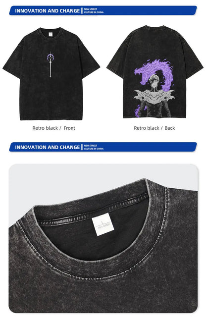 Anime B-Bleach T-Shirt Oversized Vintage Washed Zaraki Kenpachi T-Shirts Retro Harajuku Ichigo Rukia Tops Tees Man 100% Cotton