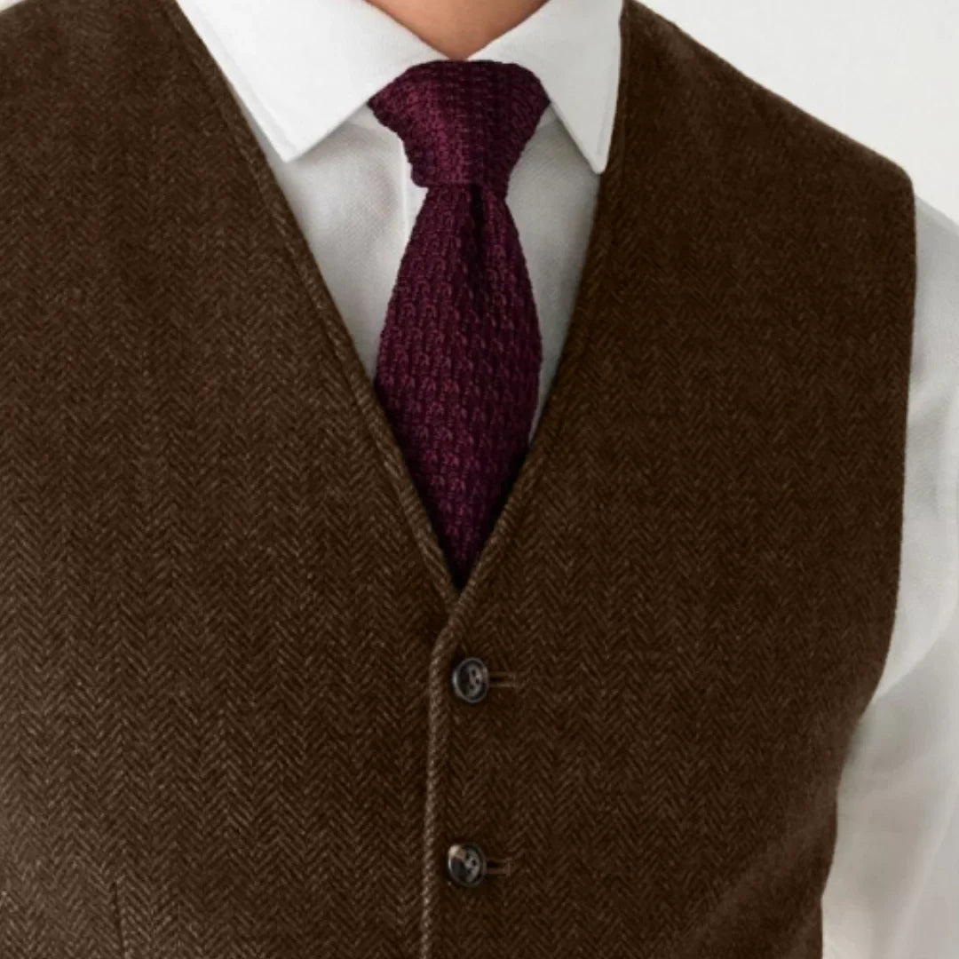 Men Vest Coffee Herringbone Single Button V Neck Waistcoat For Wedding Banquet Office Business Work Daily Casual Men Suit Vest