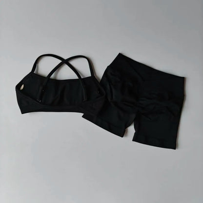 Seamless Yoga Shorts Set Yoga Women's Fitness Tight Bra Top Vest Gym Set Elastic Hip Lifting Gym Shorts Sports 2pcs Workout Suit