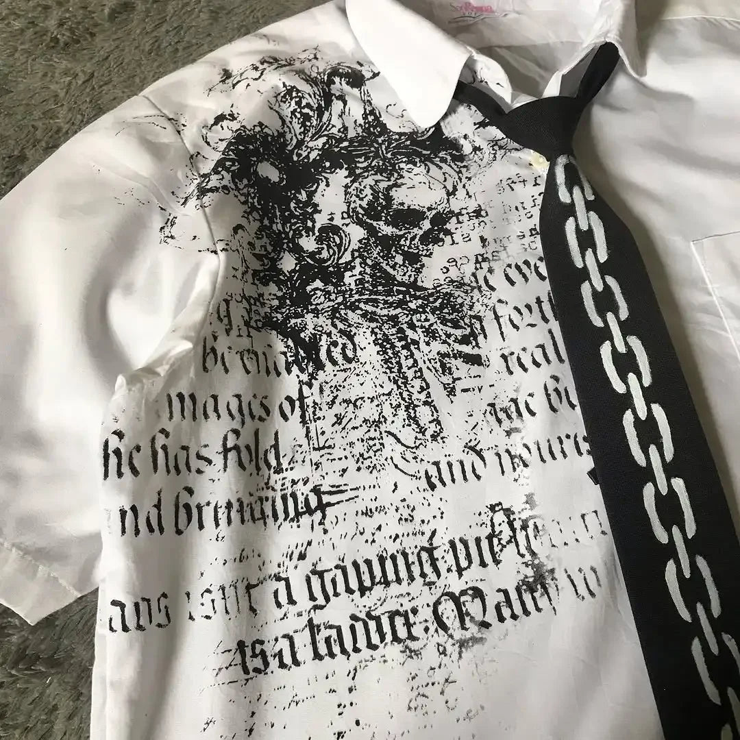 Mens Gothic Style Black White Graphic Text Print Casual Basic T Shirt Street Urban Summer Teen Youth Short Sleeve Comfortable