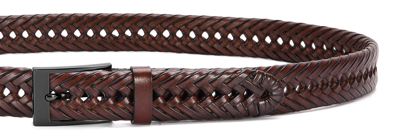 Men Belts Genuine Leather LONG Large Pin Buckle Metal Automatic Buckle High Quality Braided Vintage Casual for Jeans Women Strap