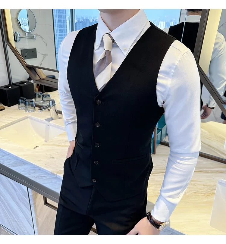 ( Vest + Pants) Men Luxury High Quality Business Suit Vest 2 pieces Formal Groom Wedding Dress Vest Set Fashion Club Clothing