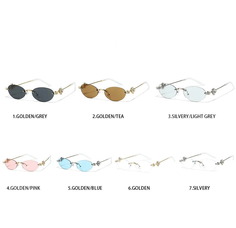 Women's Fashion Glasses Exquisite Diamond Decoration Sunglasses Oval Shaped Frame Cut Edge Frameless Small Outdoor Sun Glasses