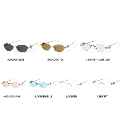 Women's Fashion Glasses Exquisite Diamond Decoration Sunglasses Oval Shaped Frame Cut Edge Frameless Small Outdoor Sun Glasses