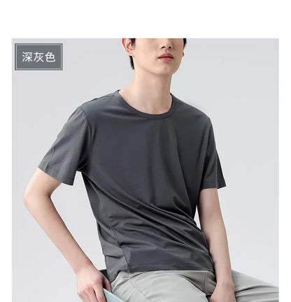 47% Cotton 47% Modal 6% Spandex T Shirt Men Short Sleeved Summer Round Neck Undershirt Plus Size Men's Solid Color Tops Tees