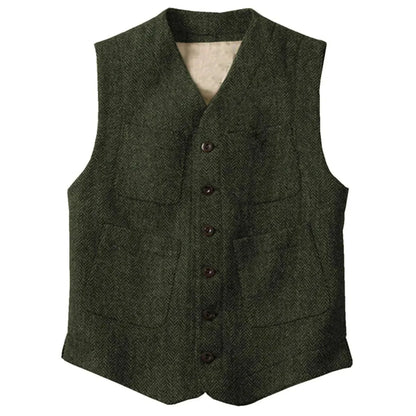 Men Vest Brown Herringbone Single Button With Pocket Waistcoat For Wedding Party Business Work Office Daily Men Suit Vest