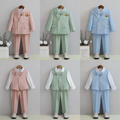 Classic Sky Blue Kids Stage Performance Blazer Pants Suit Baby Birthday Formal Ceremony Little Boys Photography Suit