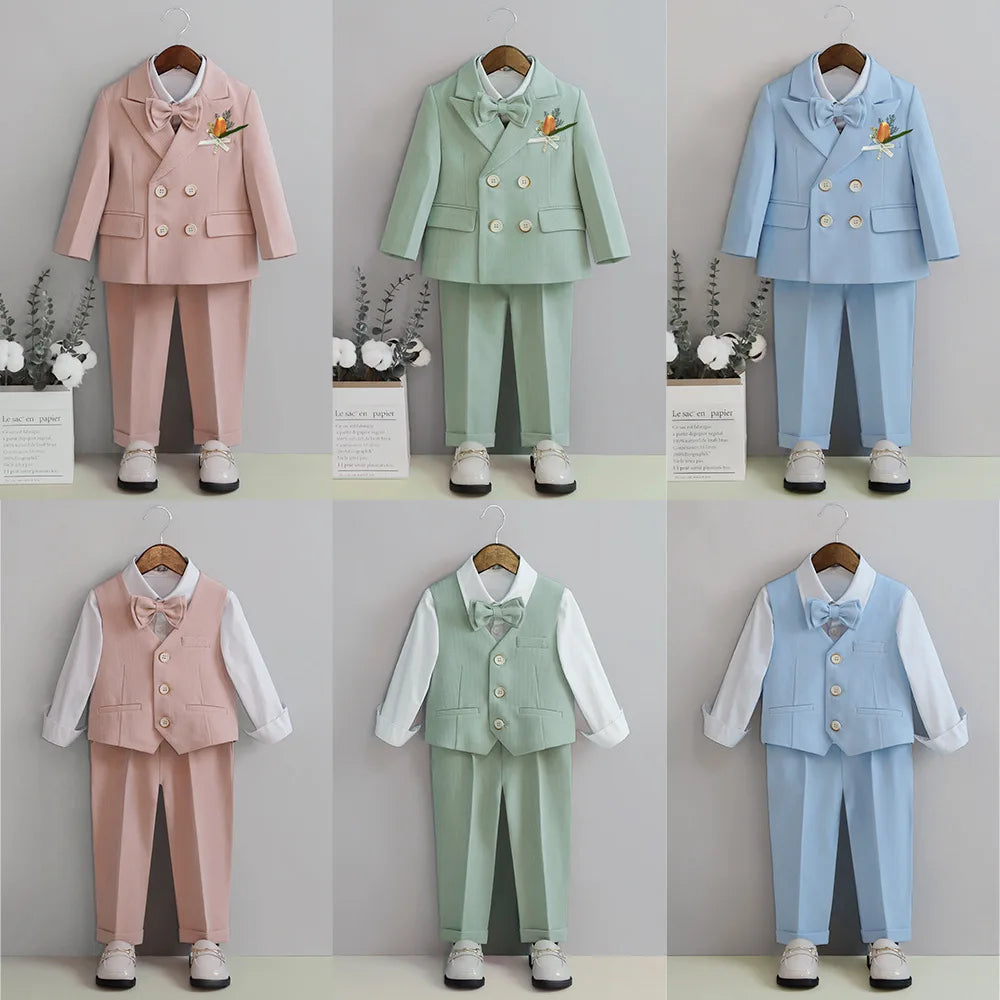 Boys Light Blue Sophisticated Double Breasted 2 Piece Suit Jacket Trousers Wedding Formal Performance Wear for Kids