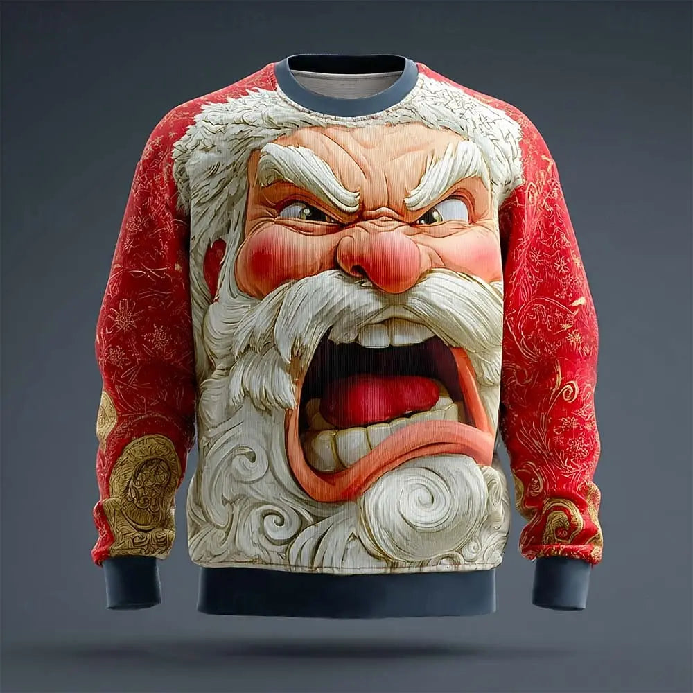 Christmas-themed Men's Santa Claus Print Casual Crewneck Sweatshirt Holiday Vacation Party Long-Sleeve Top All-Season Pullover