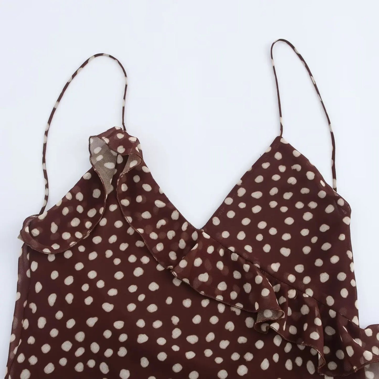 New Women's Clothing European And American Style Fashionable Simple Layered Decoration Polka Dot Sleeveless Suspender Dress
