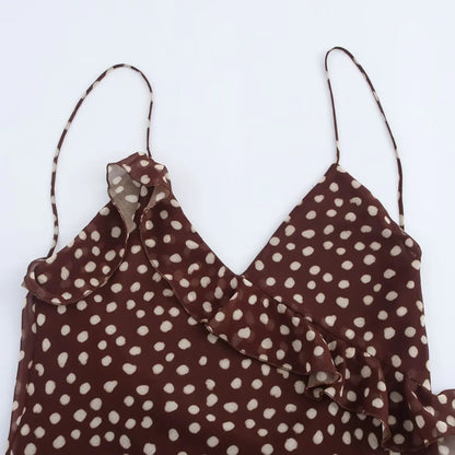 New Women's Clothing European And American Style Fashionable Simple Layered Decoration Polka Dot Sleeveless Suspender Dress