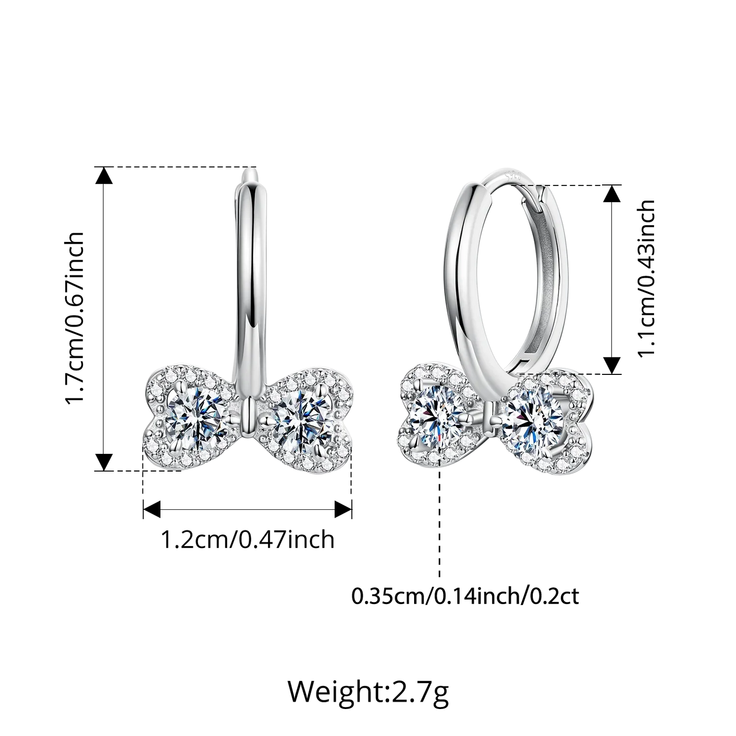 Elegant Moissanite Hoop Earrings for Women, Bow Shape 925 Sterling Silver D Color Round Cut Lab Diamond Earrings