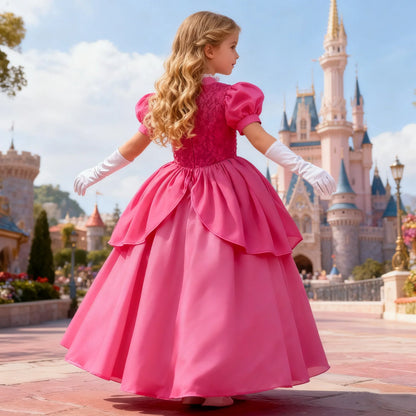 Princess Peach Baby Girls Cosplay Dress Kids Vestidos Birthday Party Dresses Carnival Halloween Costume Ball Gown Clothing