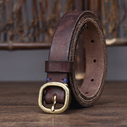 2.3CM Ladies Pure Cowhide Copper Buckle Genuine Leather Casual Jeans Thin Belt Women High Quality Retro Luxury Female Waistband