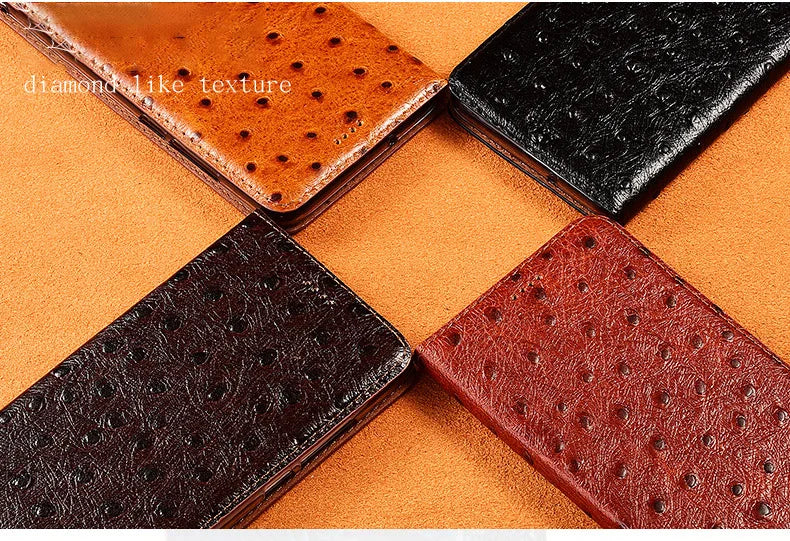 For iPhone 7 8 Plus X XS XR 11 12 13 14 15 16 Pro Mini SE 2020 Max OstrichPoint Genuine Leather Flip Case Wallet Funda Cover