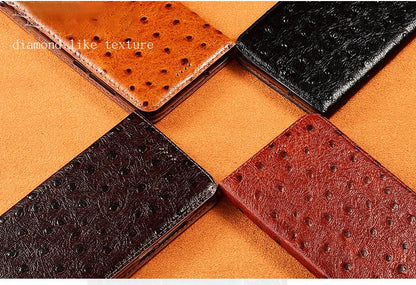For iPhone 7 8 Plus X XS XR 11 12 13 14 15 16 Pro Mini SE 2020 Max OstrichPoint Genuine Leather Flip Case Wallet Funda Cover