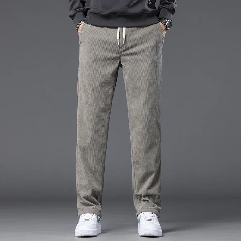 Straight Corduroy Classic Male Pants Khaki Black Gray Baggy Fashion Elastic Waist Trousers Soft Stretchy Casual Men's Clothing