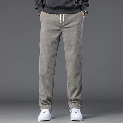 Straight Corduroy Classic Male Pants Khaki Black Gray Baggy Fashion Elastic Waist Trousers Soft Stretchy Casual Men's Clothing