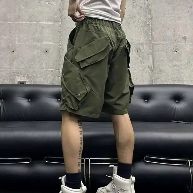 Summer New Men Tide High Street Drawstring Pocket Sports Casual Safari Style Shorts Loose Light Luxury Simple Capris HK4528