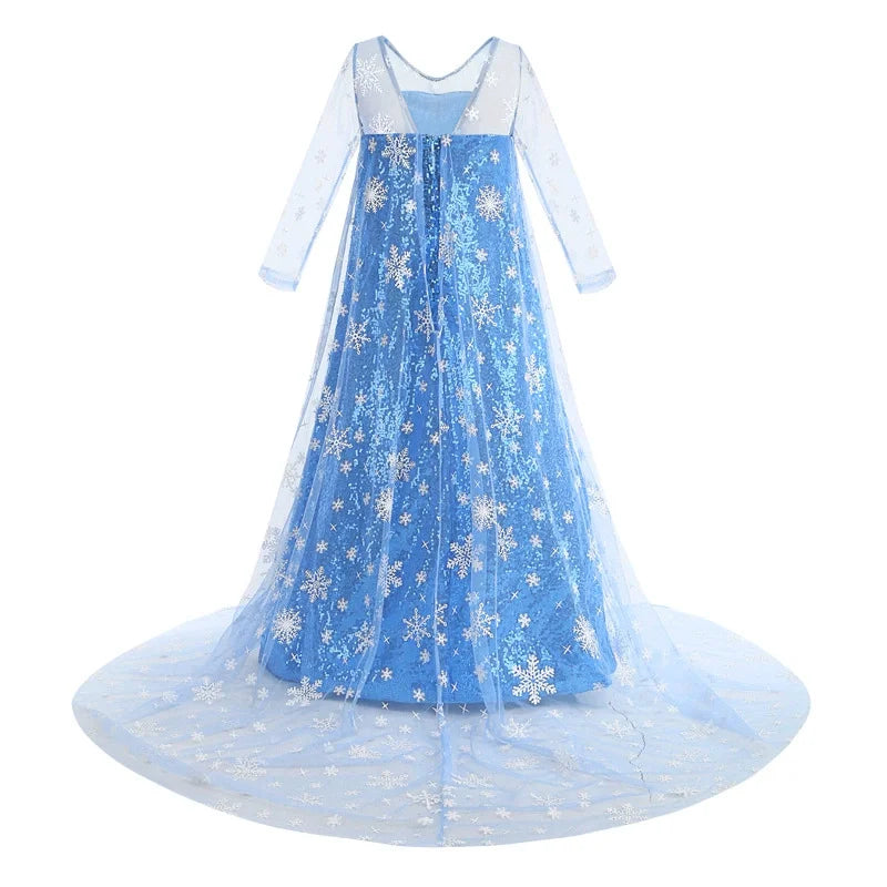 New Sequined Blue Elsa Party Dress For Girl Role Play Princess Apparel Toddler up Birthday Festival Carnival Apparel Accessories