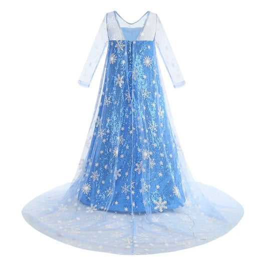 New Sequined Blue Elsa Party Dress For Girl Role Play Princess Apparel Toddler up Birthday Festival Carnival Apparel Accessories