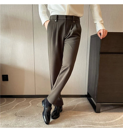 Autumn Winter Thicken Elastic Waist Casual Warm Pants Men High Quality Fashion Slim Social Party Dress Trousers Men's Clothing