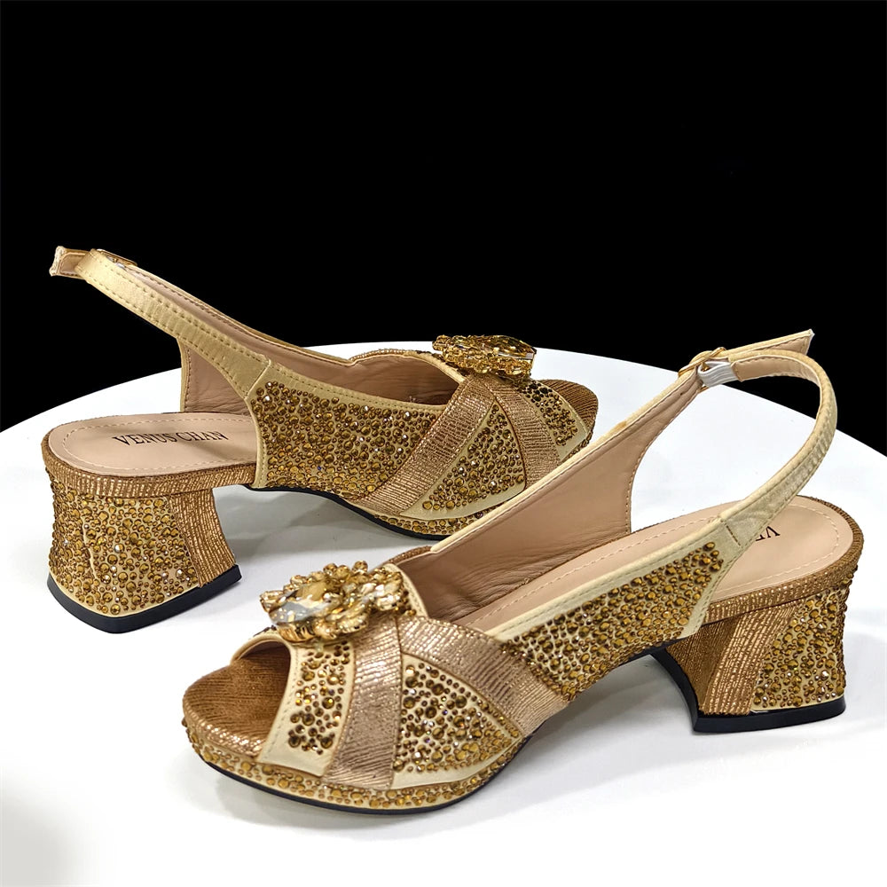 2025 Elegant Women's Peep-Toe Heels & Wine Color Diamond Pumps Set - Chic Italian Footwear & Matching Bags for Parties